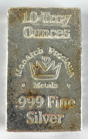 Monarch Precious Metals 10 oz .999 Fine Silver Ingot/Bar