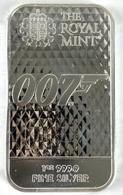 The Royal Mint 007 Diamonds Are Forever 1 oz .999 Fine Silver Ingot/ Bar