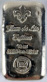 Fleur De Lis Bullion 10 oz .999 Fine Silver Ingot/ Bar