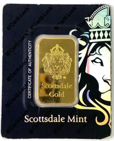 Scottsdale Mint Lion 1 oz .9999 Fine Gold Ingot/ Bar