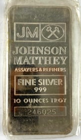 Johnson Matthey 10 oz .999 Fine Silver Ingot/ Bar