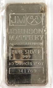 Johnson Matthey 10 oz .999 Fine Silver Ingot/ Bar