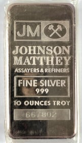 Johnson Matthey 10 oz .999 Fine Silver Ingot/ Bar