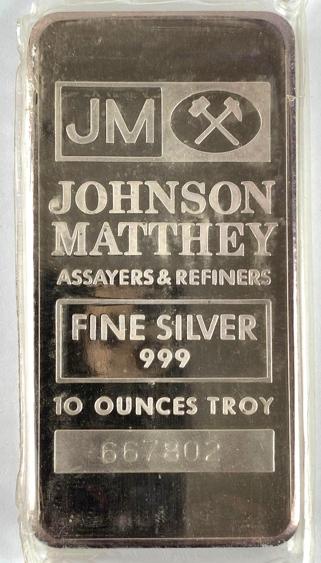 Johnson Matthey 10 oz .999 Fine Silver Ingot/ Bar (1 of 2)