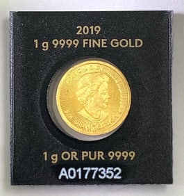 2019 Royal Canadian Mint Canada Maple Leaf 1g. 9999 Fine Gold Round