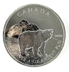 2011 Canada $5 Grizzly Bear 1 oz .999 Fine Silver Coin