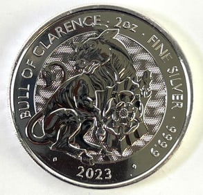 2023 Queen's Beast Bull of Clarence 2 oz Proof Like .999 Fine Silver Round