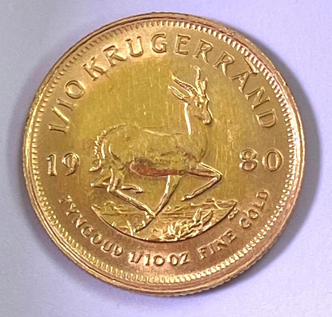 1980 South Africa Krugerrand 1/10oz Gold Coin: 1980 South Africa Krugerrand 1/10oz Gold Coin