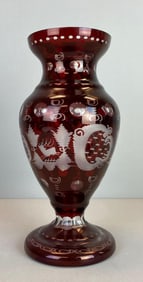 Egermann Bohemian Ruby Etched To Clear Glass Vase
