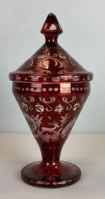 Egermann Bohemian Ruby Etched To Clear Glass Pokal