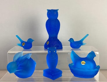 Group of 6 Westmoreland Blue Satin Glass Animal Figurines