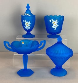 Group of Assorted Westmoreland Blue Satin Glass Items