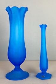 Group of 2 Westmoreland Blue Satin Glass Vases
