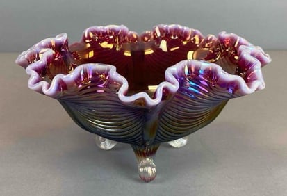 1984 Artist Signed Limited Edition Fenton Iridescent Art Glass Footed Bowl