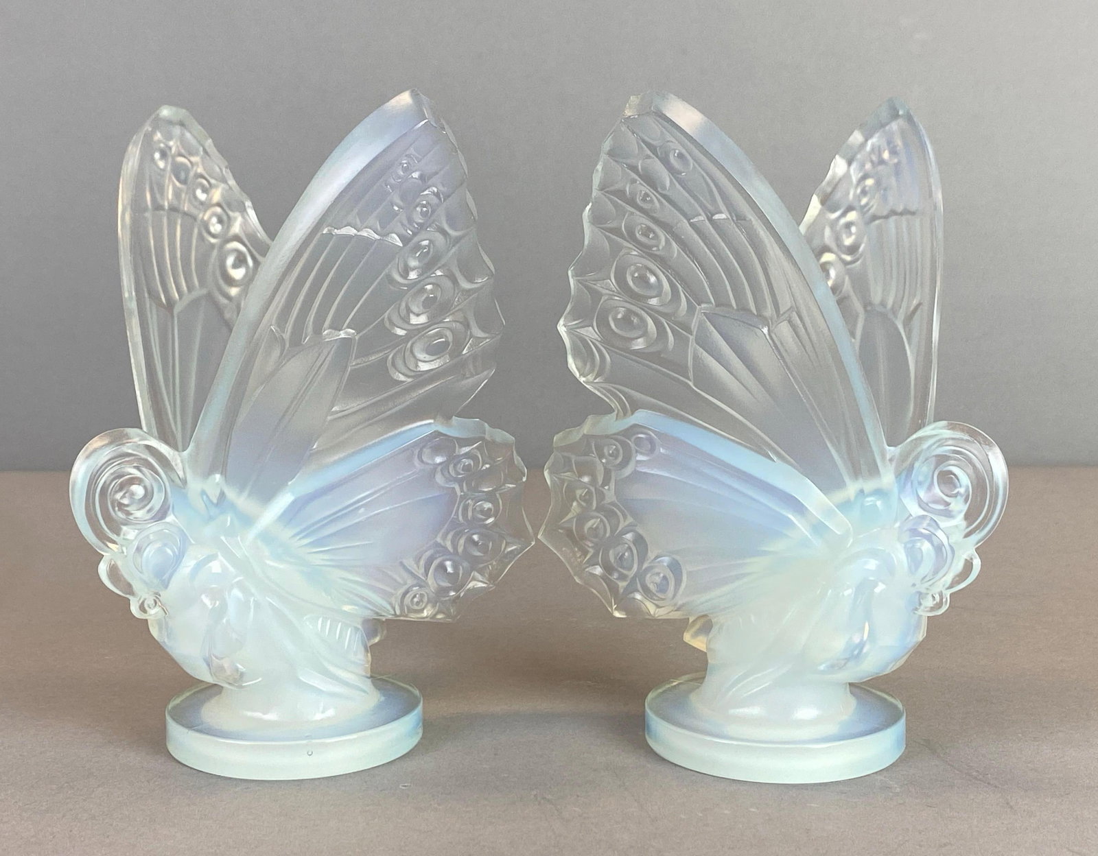 Group of 2 Sabina Opalescent Art Glass Moths: Each measures 6 x 4 x 4 1/2 inxhes
