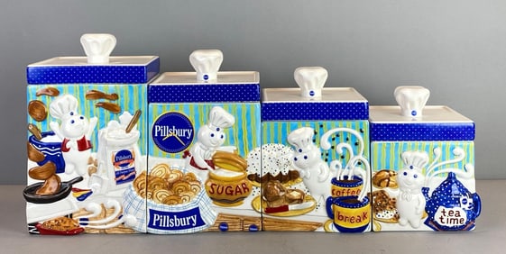 Group of 4 Danbury Mint Pillsbury Doughboy Porcelain Canisters