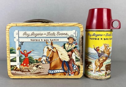 American Thermos Roy Rogers and Sale Evans Double R Bar Ranch Lunchbox and Thermos