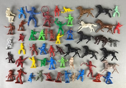 Group of Cowboy, Native American, and Horse Plastic Figures