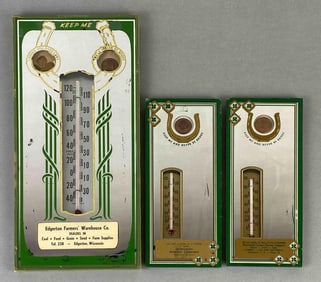 Group of 3 Good Luck Advertising Mirror Thermometers
