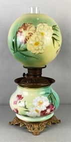 Victorian Hand-Painted Chrysanthemum Gone With the Wind Oil Lamp