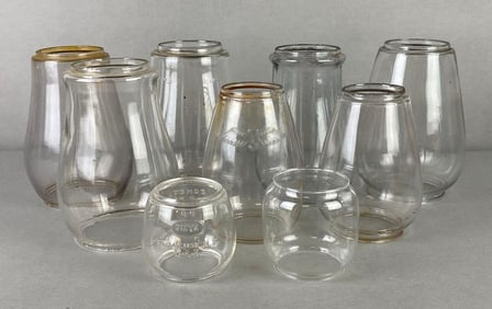 Group of 9 Clear Glass Globe Railroad Lantern Shades