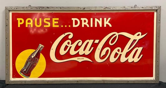 Large Vintage Pause….Drink Coca-Cola Metal Advertising Sign