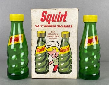 Squirt Glass Advertising Salt and Pepper Shakers