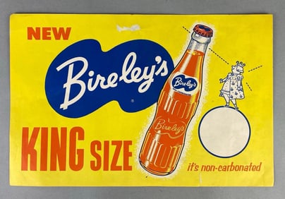 Bireleys King Size Non-Carbonated Soda Paper Advertising Sign