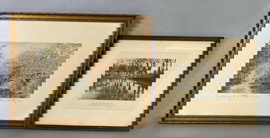 Group of 2 Colored Landscape Lithographs