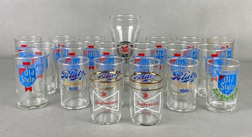 Group of Clear Glass Advertising Beer Glasses