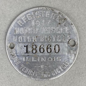 1917 Illinois Motor Vehicle Motor Bicycle Metal Registration Tag
