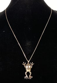 Sterling Silver Segmented Frog Necklace Pendant with Sterling Silver Chain