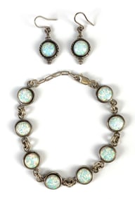 Sterling Silver Opal Bracelet and Earrings Set