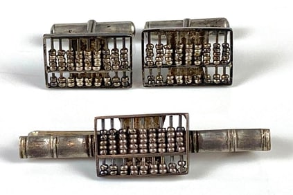 Group or Sterling Silver Abacus Cufflinks and Tie Clip