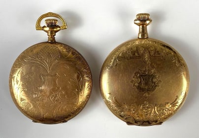 Group of 2 Elgin Hunter-Case Etched Pocket Watches