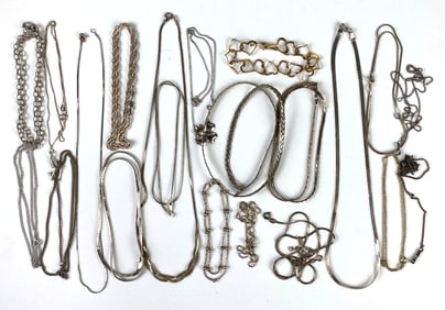 Group of Sterling Silver Necklaces and More