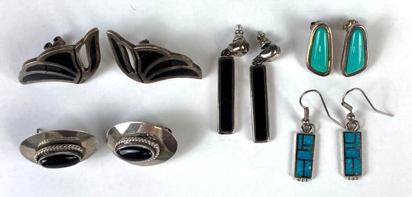 Group of Sterling Silver Native American Inspired Earrings