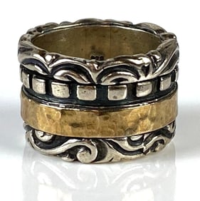 Sterling Silver 14K Gold Band Fidget Ring