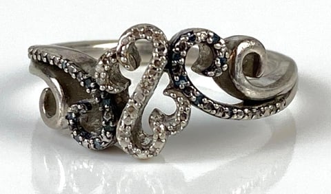 Sterling Silver Diamond and Black Diamond Ring
