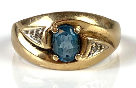 10K Gold Blue Topaz and Diamond Ring