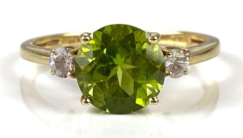 10K Gold Peridot and White Topaz Ring