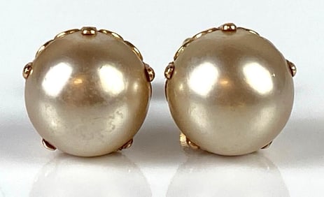 Pair of 14K Gold Pearl Stud Earrings