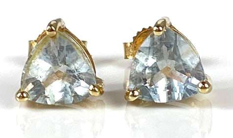 Pair of 14K Gold Aquamarine Stud Earrings