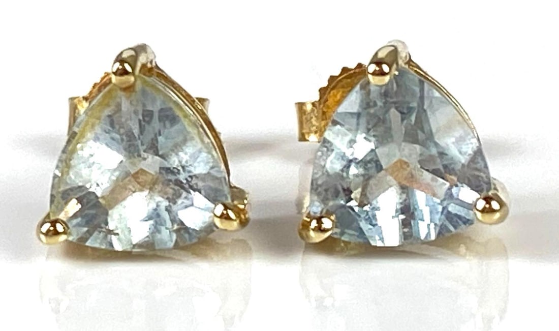 Pair of 14K Gold Aquamarine Stud Earrings (1 of 4)