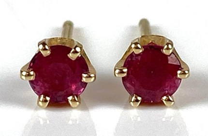 Pair of 14K Gold Ruby Stud Earrings