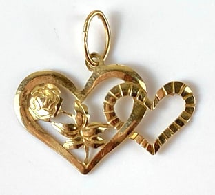 14K Gold Heart and Rose Pendant/Charm