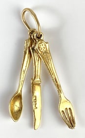 14K Gold Silverware Set Necklace Pendant