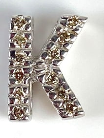 14K White Gold Diamond Letter K Charm