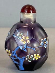 Chinese Hand Painted Floral Motif Purple Glass Snuff Bottle