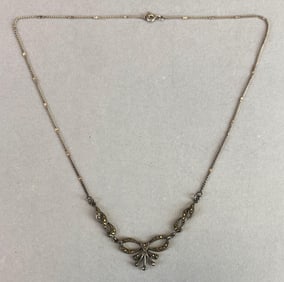 Sterling Silver and Marcasite Bow Necklace